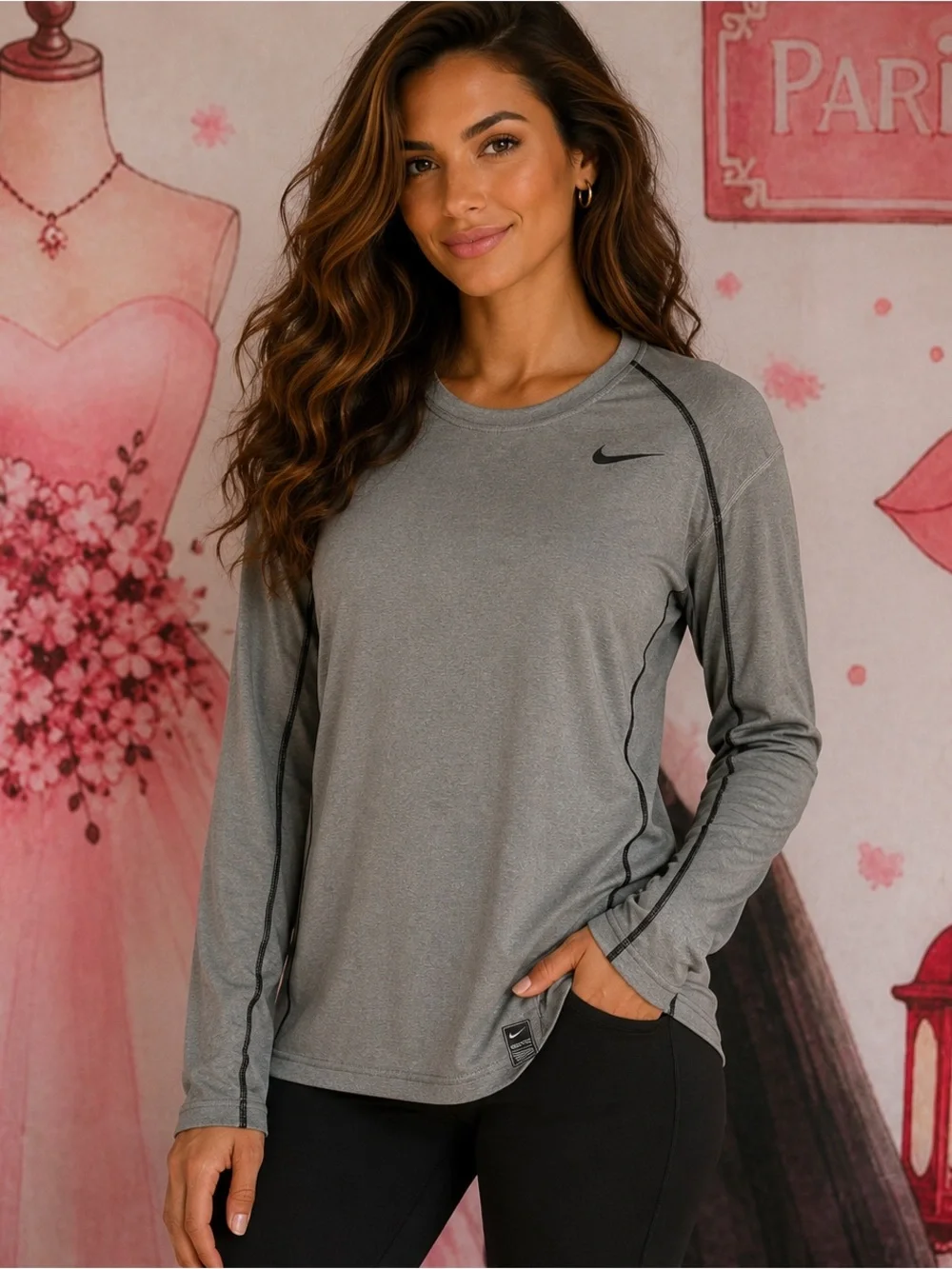 Nike Pro Light Gray Dri-FIT Performance Tee M